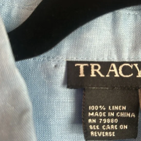 NWOT Vintage 1990s Tracy M Blue Linen 3/4 Sleeves Shirt. - Picture 6 of 6